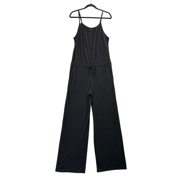 BECCA Pants - Becca Cozy Lounge Swim Coverup Wide‎ Leg Jumpsuit M Black Drawstring Waist Sheer